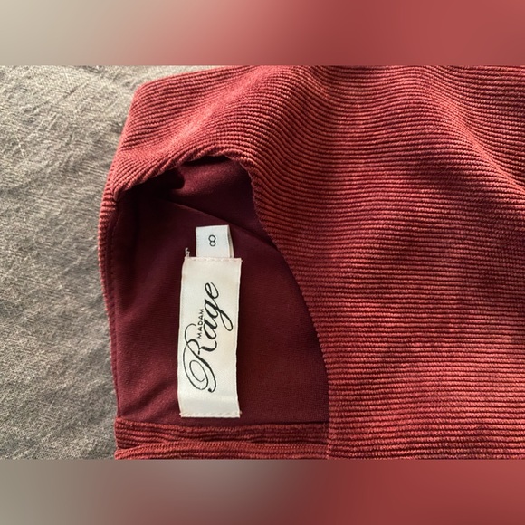 mini dress sleeveless corduroy Madam Rage burgundy red high neck side zip UK8 - Picture 10 of 15